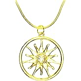 Gold Sun with shell background charm necklace