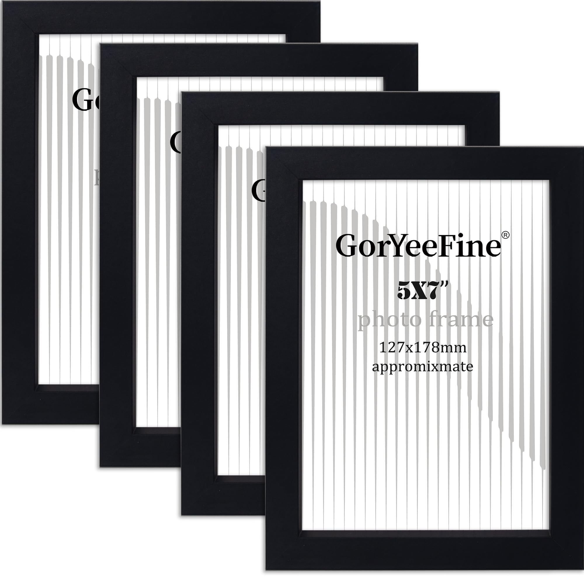 Black 5X7 Inch Wooden Boxed Picture Frame Set of 4,7X5'' Boxed Gallery Picture Frame Set of 4 with Glass Windows,Modern Fhoto Frame for Wall or Tabletop