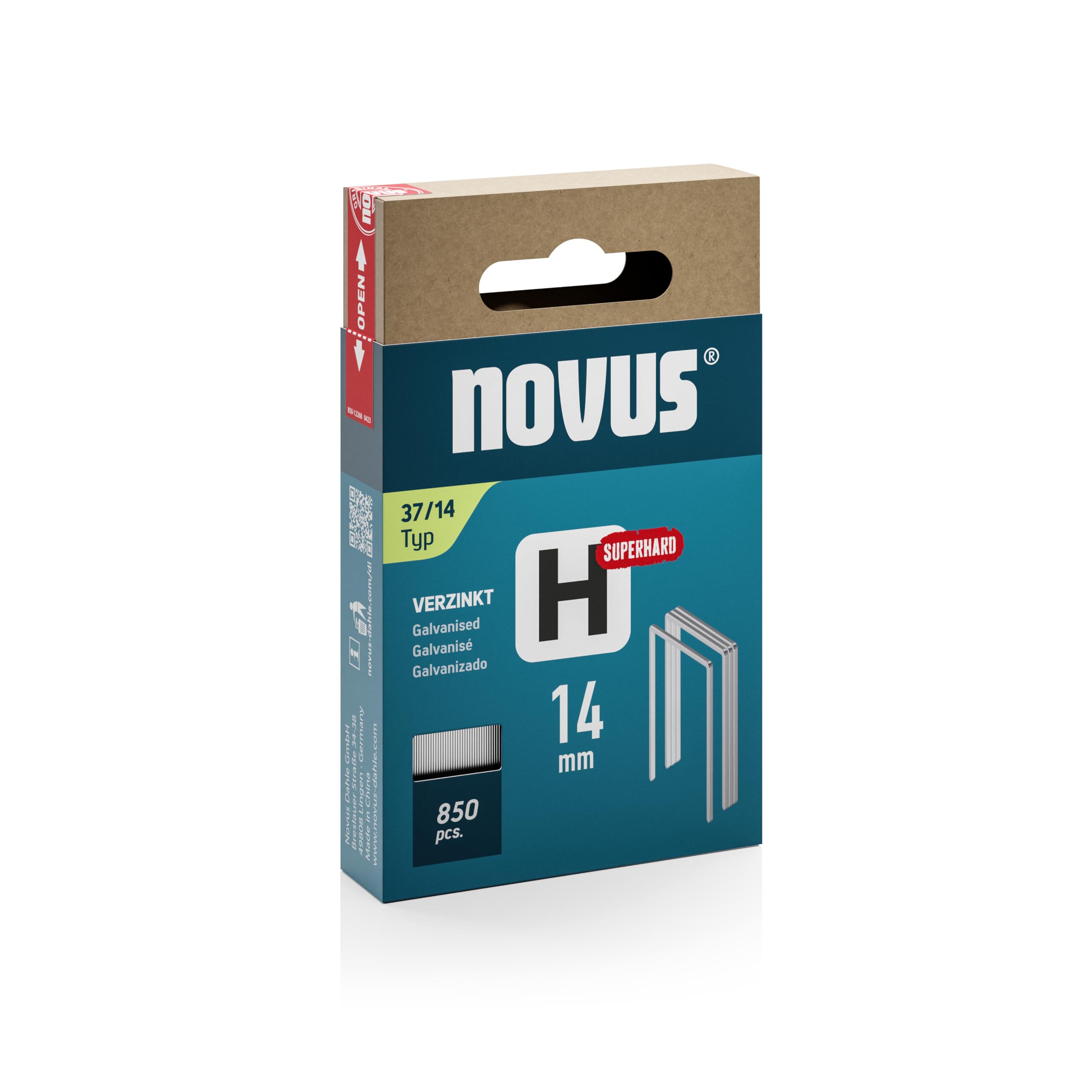 NOVUS TOOLS Fine Wire Staples 14 mm 'Super Hard' for Hammer Tackers, 850 Staples Type 37/14, Sliding Box, Gray