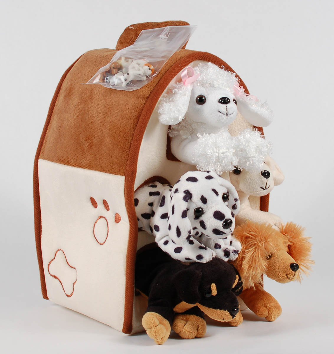 Unipak 12" Plush Dog House Carrying Case with Five (5) Stuffed Animal