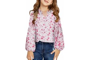 blibean Girl Flower Bell Sleeve Blouse Floral Fall Tops 4-15 Years