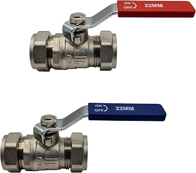 Pipestation 22mm Isolation Valve 2 Pack Red Blue Handles WRAS Approved Large