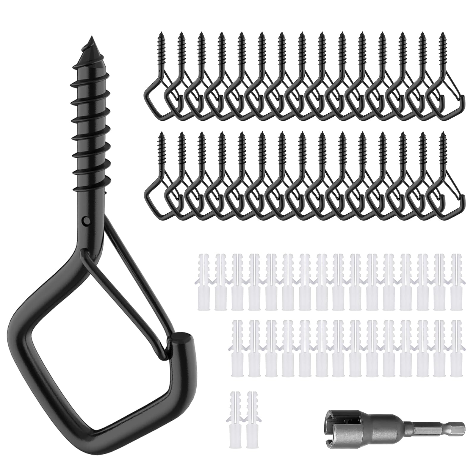 CANGCANG 30 Pcs Screw in Hooks with Safety Buckle, Black Metal Ceiling Hooks for Hanging Plants, Fairy Lights, Birdcage, Christmas Decor, Wind Chimes, Outdoor Garden