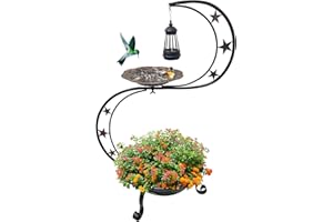OUISJYER Solar Bird Bath for Outside, Vintage Metal Bath Bowl Standing Birdbaths with Flower Planter for Garden Yard Lawn Decor