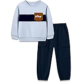 Coco&RARA Boys Clothes Outfits Toddler Long Sleeve Color Block Sweatshirt and Cargo Pants Fall Winter 2PCS Set 2-8 Years