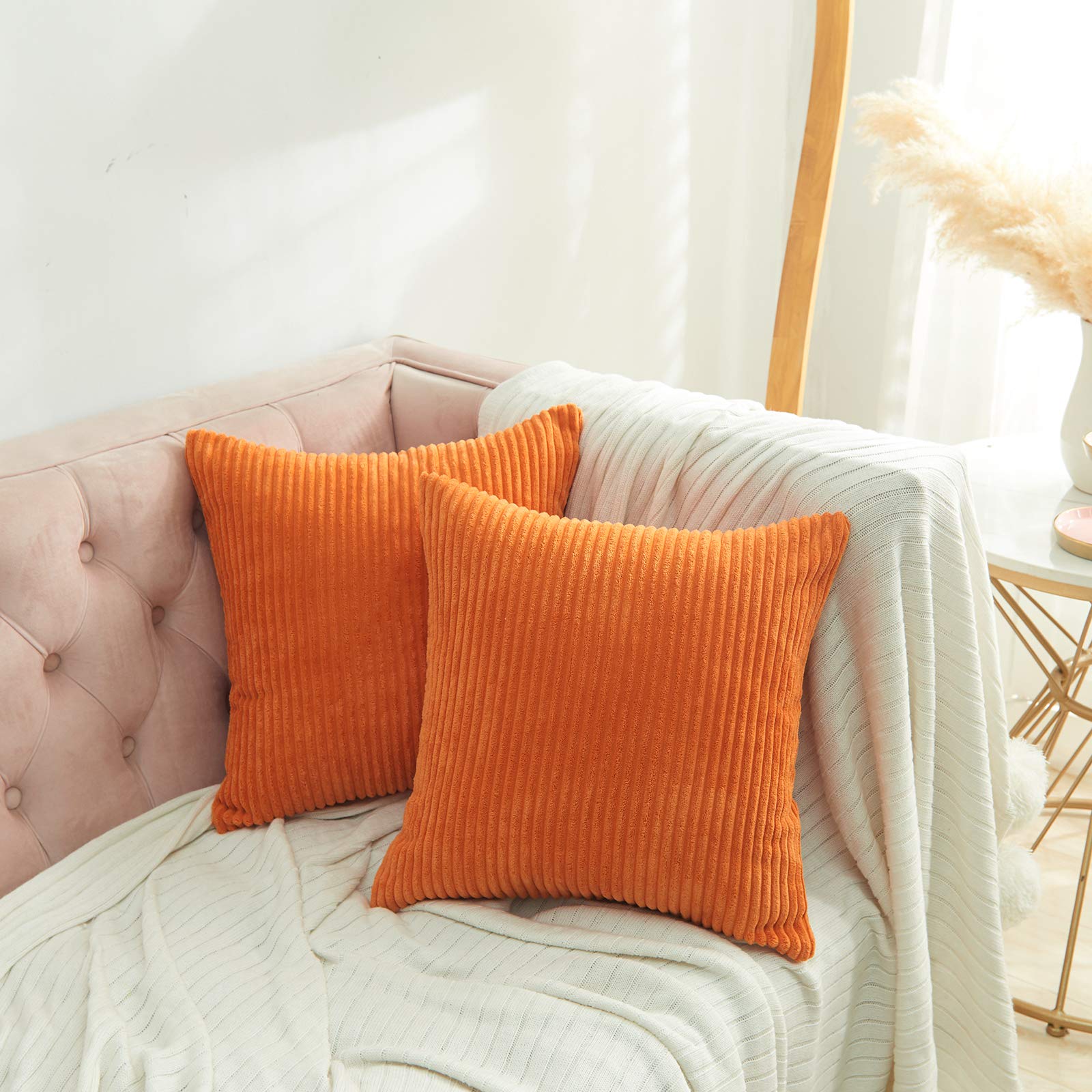 Volcanics Corduroy Cushion Covers Pack of 2 Decorative Square Throw Pillow Covers Cushion Soft Pillowcase 50 x 50cm (20 x 20 Inches) for Home decor Sofa Couch Bedroom, Orange