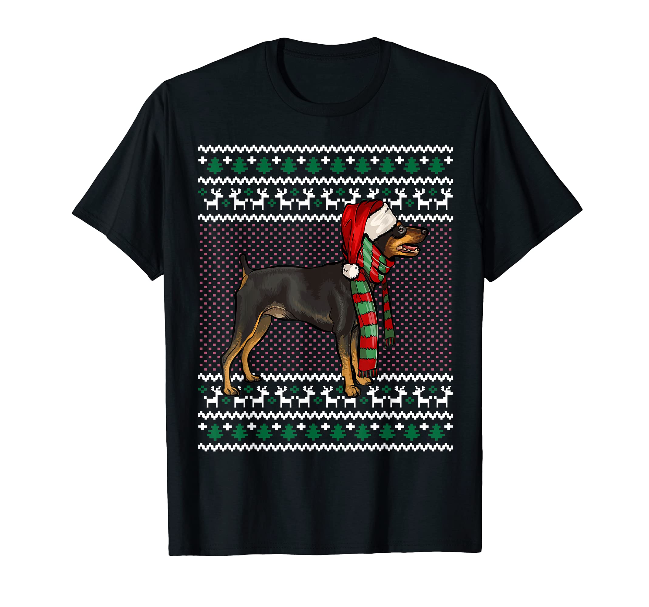 Xmas Miniature Pinscher Dog Santa Hat Ugly Christmas T-Shirt