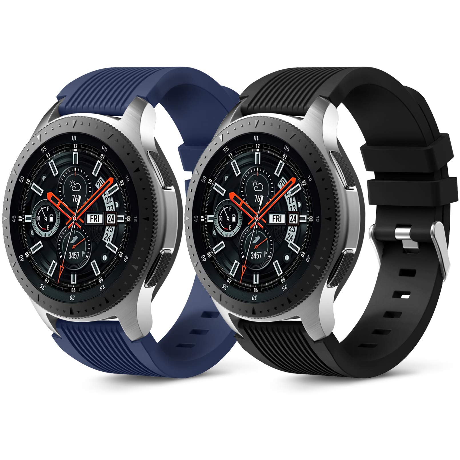 Dirrelo Strap Compatible with Samsung Galaxy Watch 3 45mm/Galaxy Watch 46mm/Huawei GT 2 46mm, 22mm Soft Silicone Sport Wristbands Replacement for Samsung Gear S3 Frontier for Men, Black+Darkblue