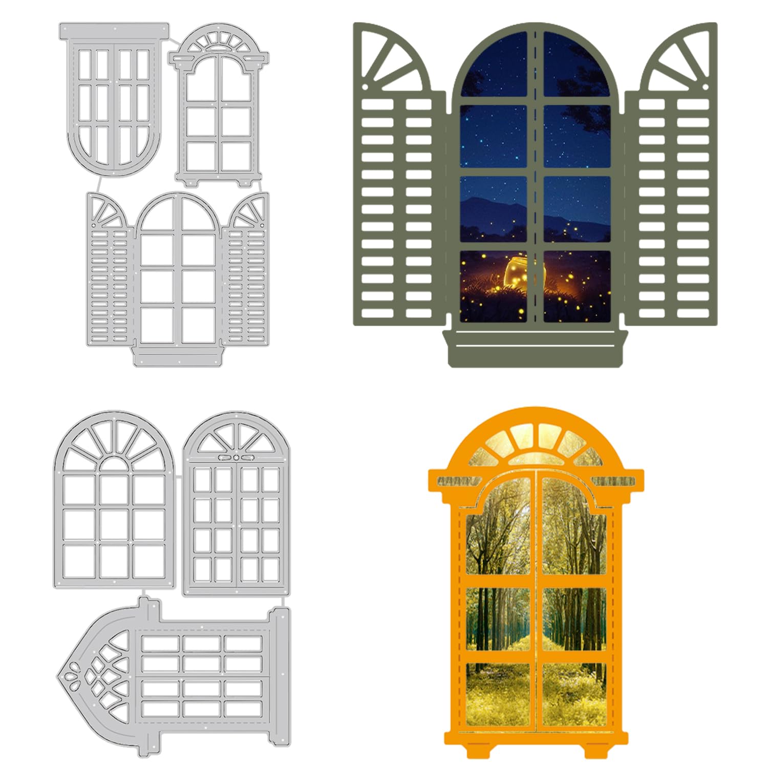 GLOBLELAND 2Pcs Window Background Cutting Dies Metal Window Frame Embossing Stencils Die Cuts for Paper Card Making Decoration DIY Scrapbooking Album Craft Decor