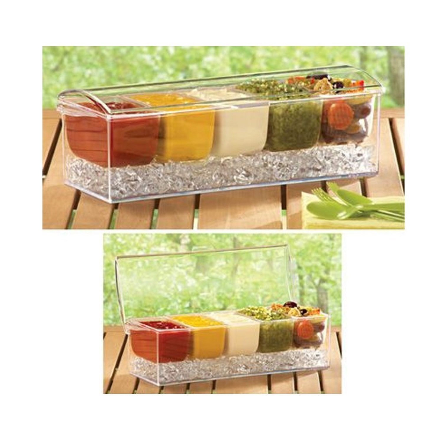 Chilled Condiment Server Organizer On Ice 5 Removable Compartments