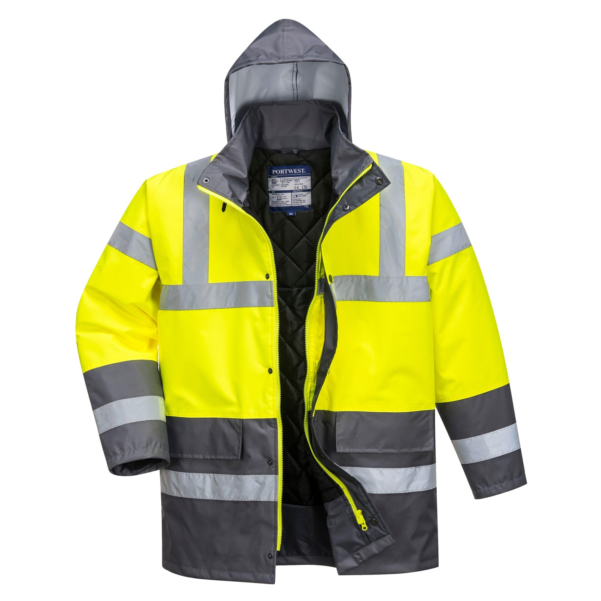 Portwest S466 Men's Waterproof Hi Vis Traffic Jacket - Reflective Safety Coat Yellow, 6X-Large