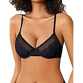 Avidlove Lace Bras for Women Sheer Balconette Underwire Unlined Everyday Bras Lingerie Black XL