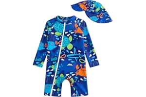 DivingBirds Baby Boys One Piece Swimsuit Long Sleeve, Toddler Boys Full Diagonal Zipper Swimwear 3 Months - 3 Years