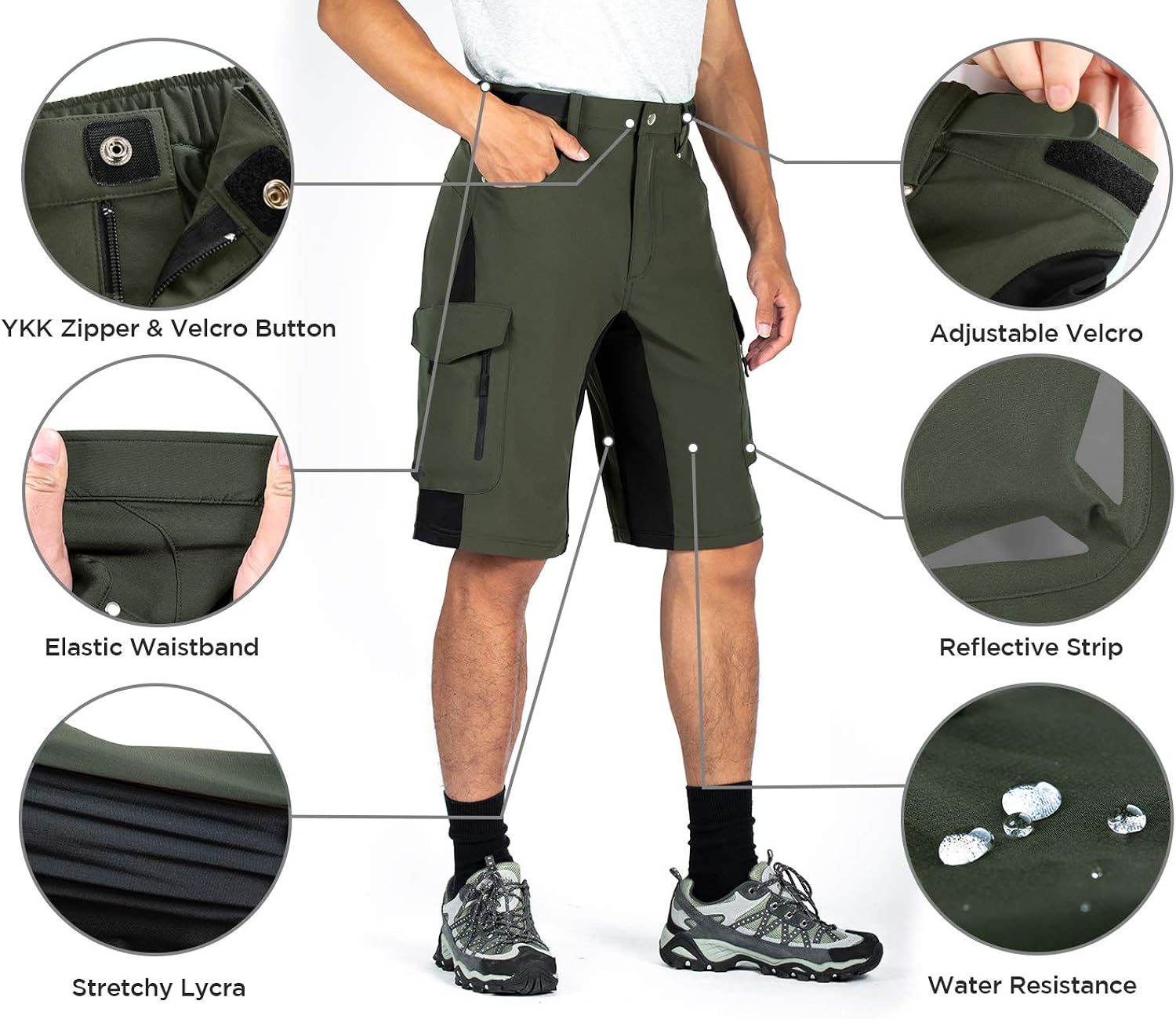XKTTAC Men's Outdoor Quick Dry Lightweight Stretchy Shorts for Hiking, Tactical, Camping, Travel with 6 Pockets : Clothing