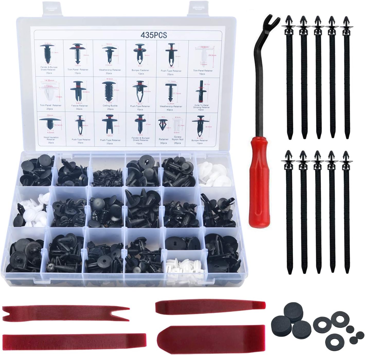 Beloca Auto Body Retainer Clips 470 Pcs Nylon Car Trim Clips 19 Most Popular Sizes Auto Push Pin Rivets Set Plastic Fasteners Set with Fastener Remover Tool Door Trim Panel Fender Clips