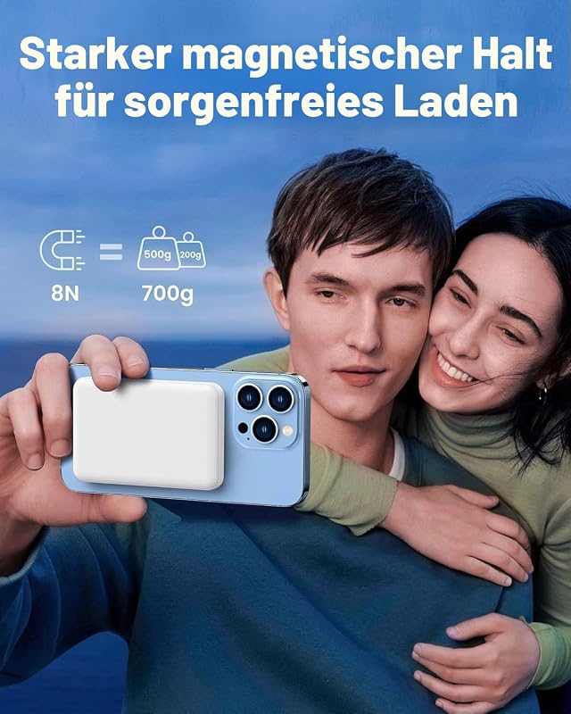 Powerbank für MagSafe, Magnetische Wireless Power Bank 10000mAh Schnellladefunktion Ladegerät, Kabellose Tragbares Externer Akku mit USB-C für iPhone 12 13 14 15 16 17 Serie