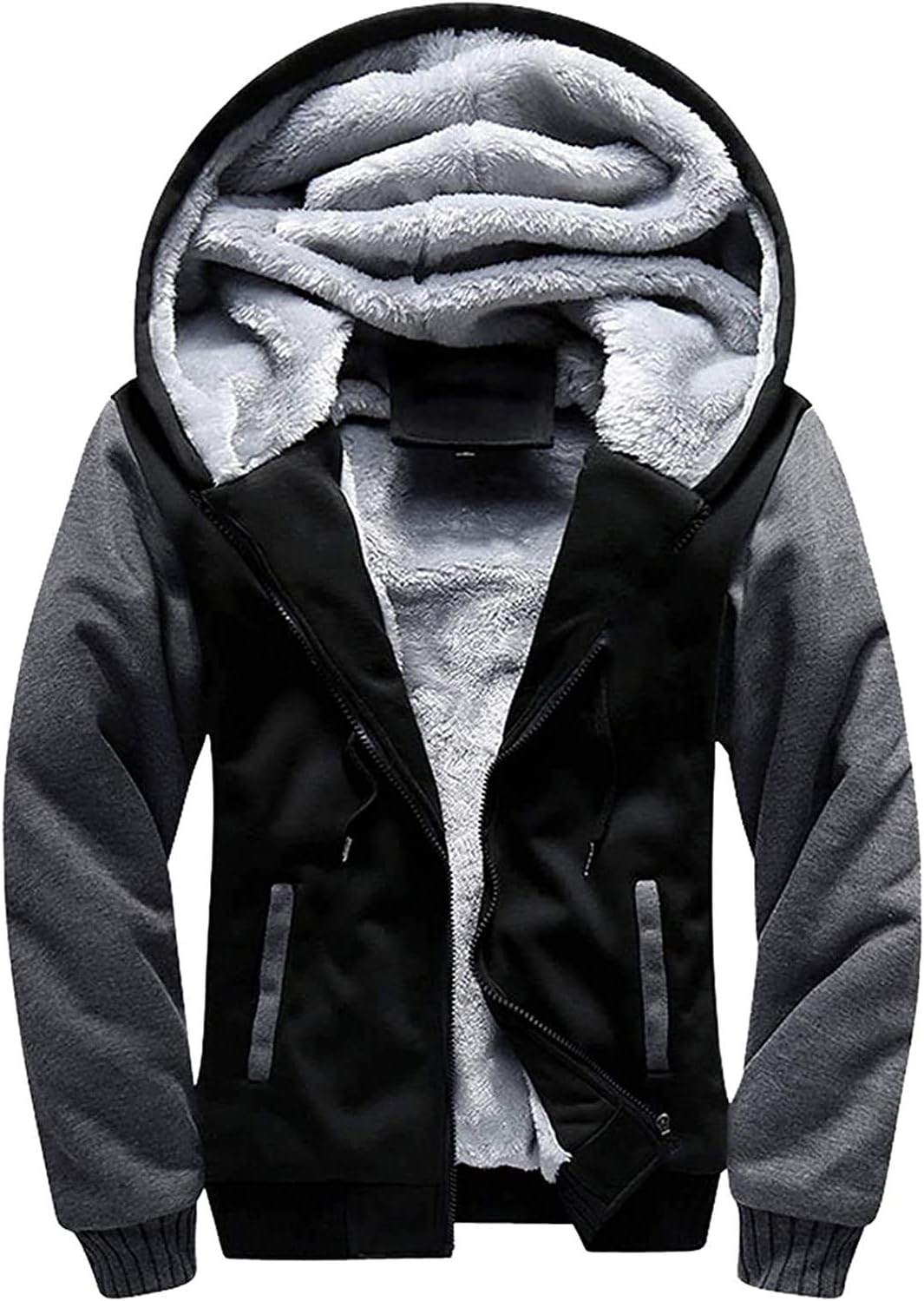Men's Zip Up Fleece Hoodies Winter Heavyweight Sherpa Lined Thermal Jackets (Black/Gray,3X-Large)