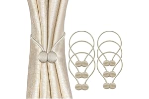 OEEKOI Curtain Tiebacks 15 inch Weave Rope Magnetic Tie Band, Home Office Window Decorative Drapes(Beige, 6Pack)