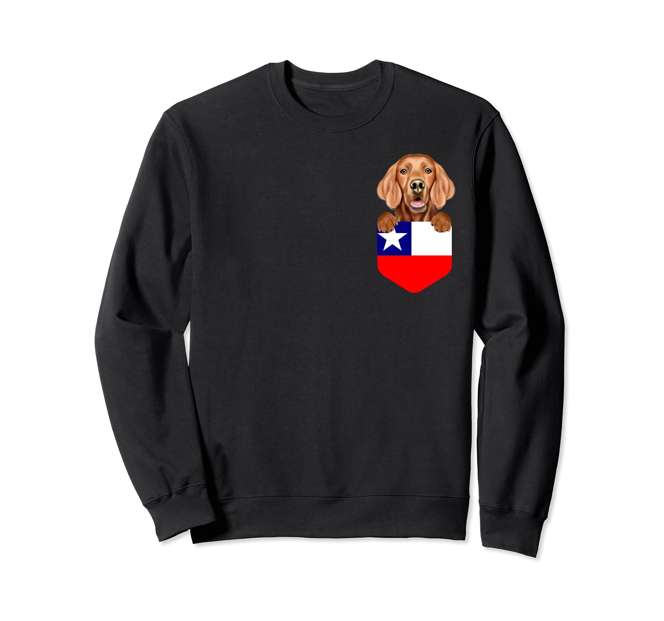 Chile Flag Irish Setter Dog In Pocket Sweatshirt