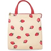kate spade new york Cute Lunch Bag for Women, Large Capacity Lunch Tote, Adult Lunch Box with Silver Thermal Insulated Interior Lining and Storage Pocket (Strawberries)