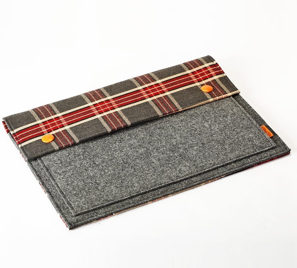 WUTA WUTA Macbook Air Wool Felt Sleeve Laptop Carrying Case 11"/12"/13" (13 inches, Red-black grids)