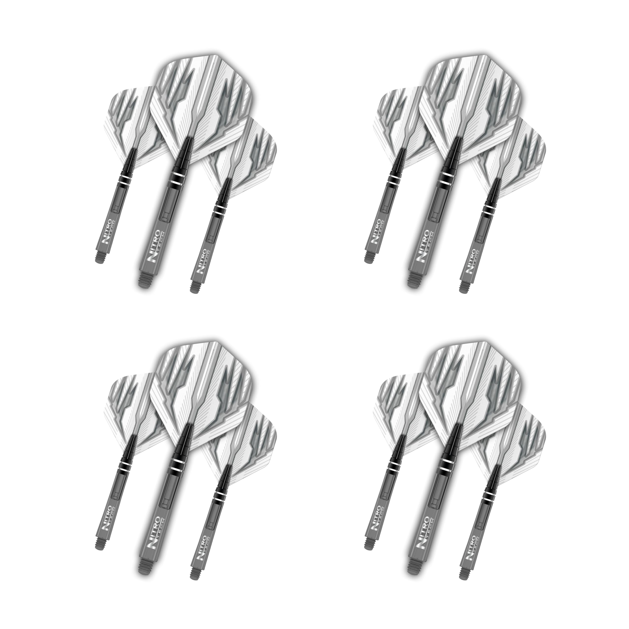 RED DRAGON Dart Flight and Stems Combo Grey - 4 sets of Standard Flights and 4 sets of Medium Nitrotech Stems Per Pack