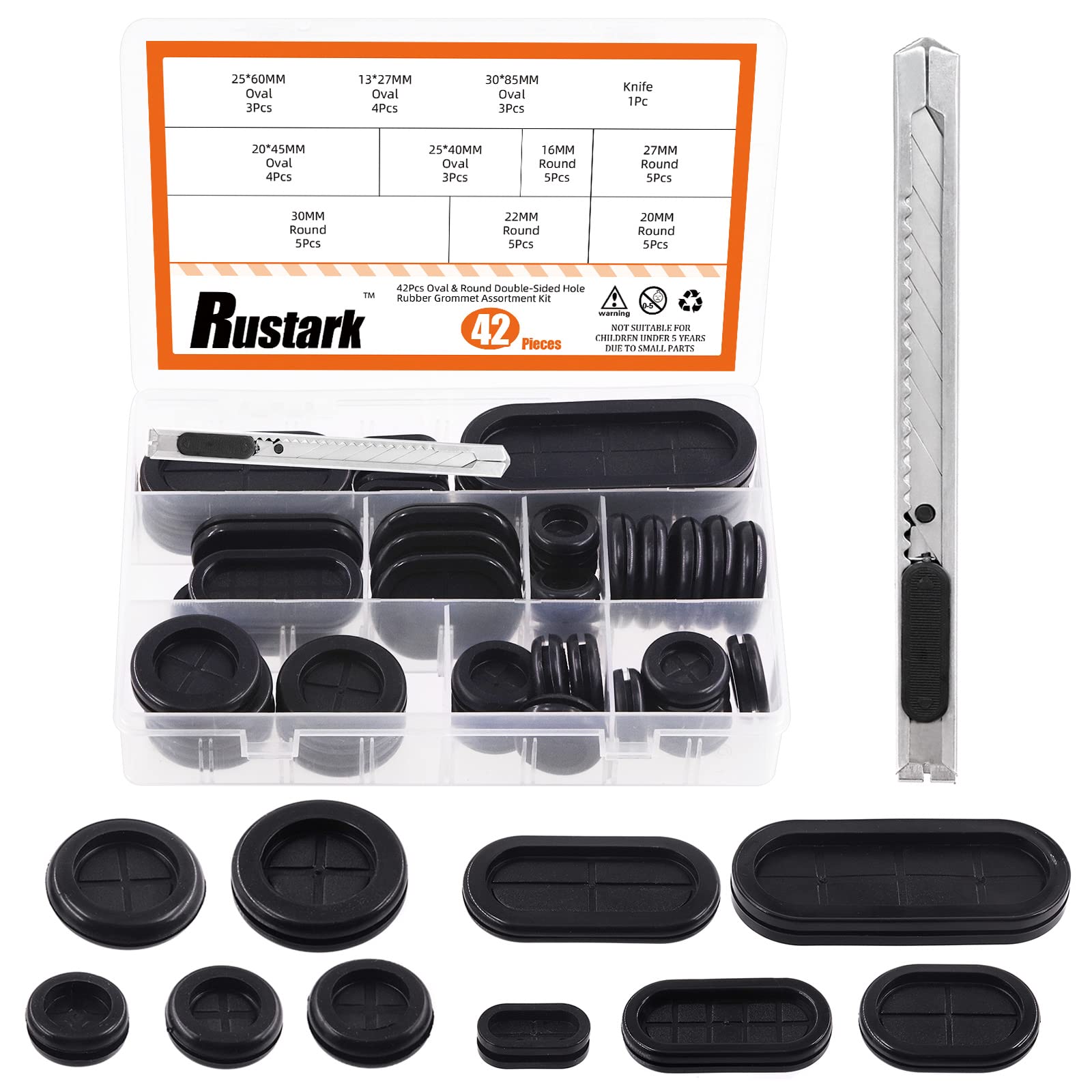 Rustark 43Pcs 10 Sizes Round & Oval Double Sided Rubber Grommet Assortment Kit Closed Rubber Grommets Hole Plug for Wire Protection Electrical Appliance Cable Drill Hole Firewall