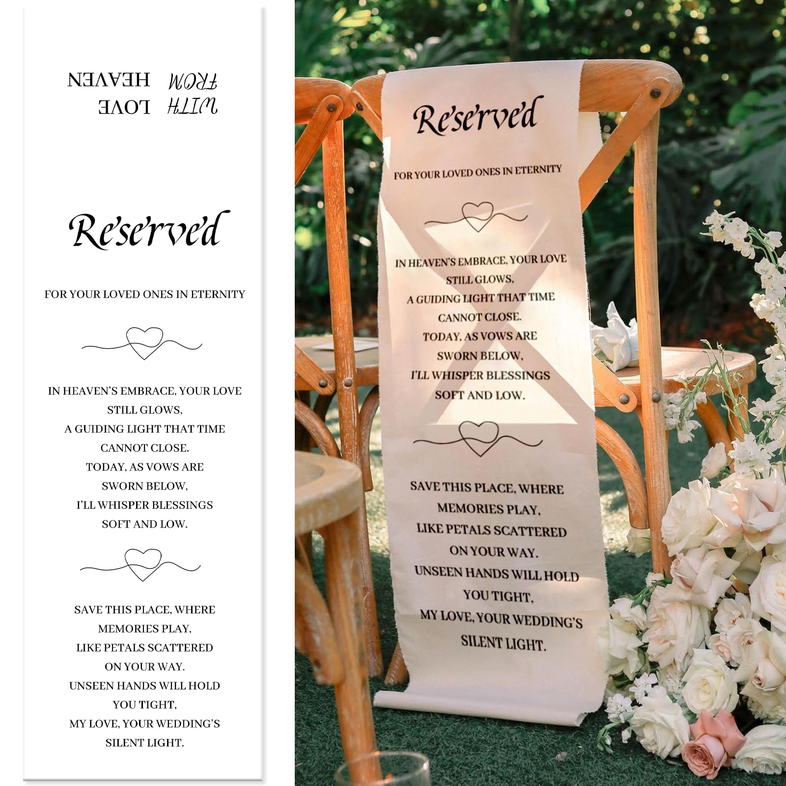 Photo 1 of 15x50 Inch Memorial Wedding Chair Sign - Reserved Seating Decor Save A Seat In Heaven Linen Wedding Signs For Chairs Ceremony Decorations