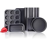 KITESSENSU Baking Pans Sets Nonstick, Bakeware Set with Round Cake Pan, Square Cake Pan, Loaf Pan, Cup Muffin Pan, Baguette P