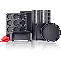 KITESSENSU Baking Pans Sets Nonstick, Bakeware Set with Round Cake Pan, Square Cake Pan, Loaf Pan, Cup Muffin Pan…