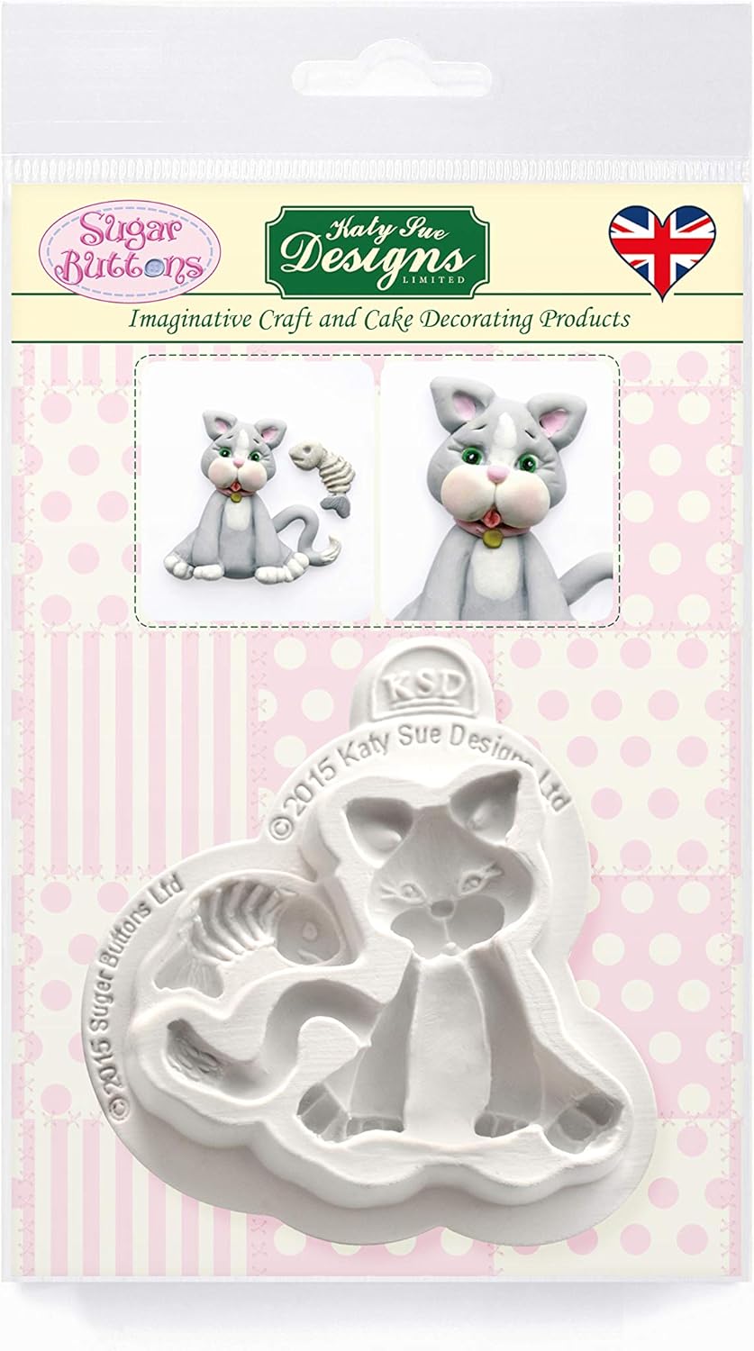 Cat Silicone Mold for Cake Decorating, Crafts, Cupcakes, Sugarcraft, Candies, Card Making and Clay, Food Safe Approved, Made in The UK, Sugar Buttons by Kathryn Sturrock
