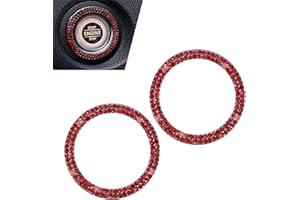 Damwot 2PCS Push Start Button Ring,Bling Rhinestone Car Engine Start Stop Decoration Ring, Cute Car Accessories,Bling Car Accessories for Women Interior (Red)