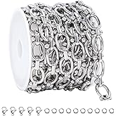 SMYHTGLIF 6.5 Feet Silver Stainless Steel Jewelry Making Chains Oval Rolo Chain Bulk for Jewelry Making