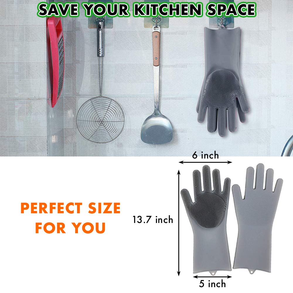 Upgrade Magic Silicone Cleaning Gloves Dishwashing Scrubber, Reusable Brush Scrubber Gloves with Bristles, Heat Resistant, Multi-functional, Perfect for Dish washing, Kitchen, Bathroom, Car and More