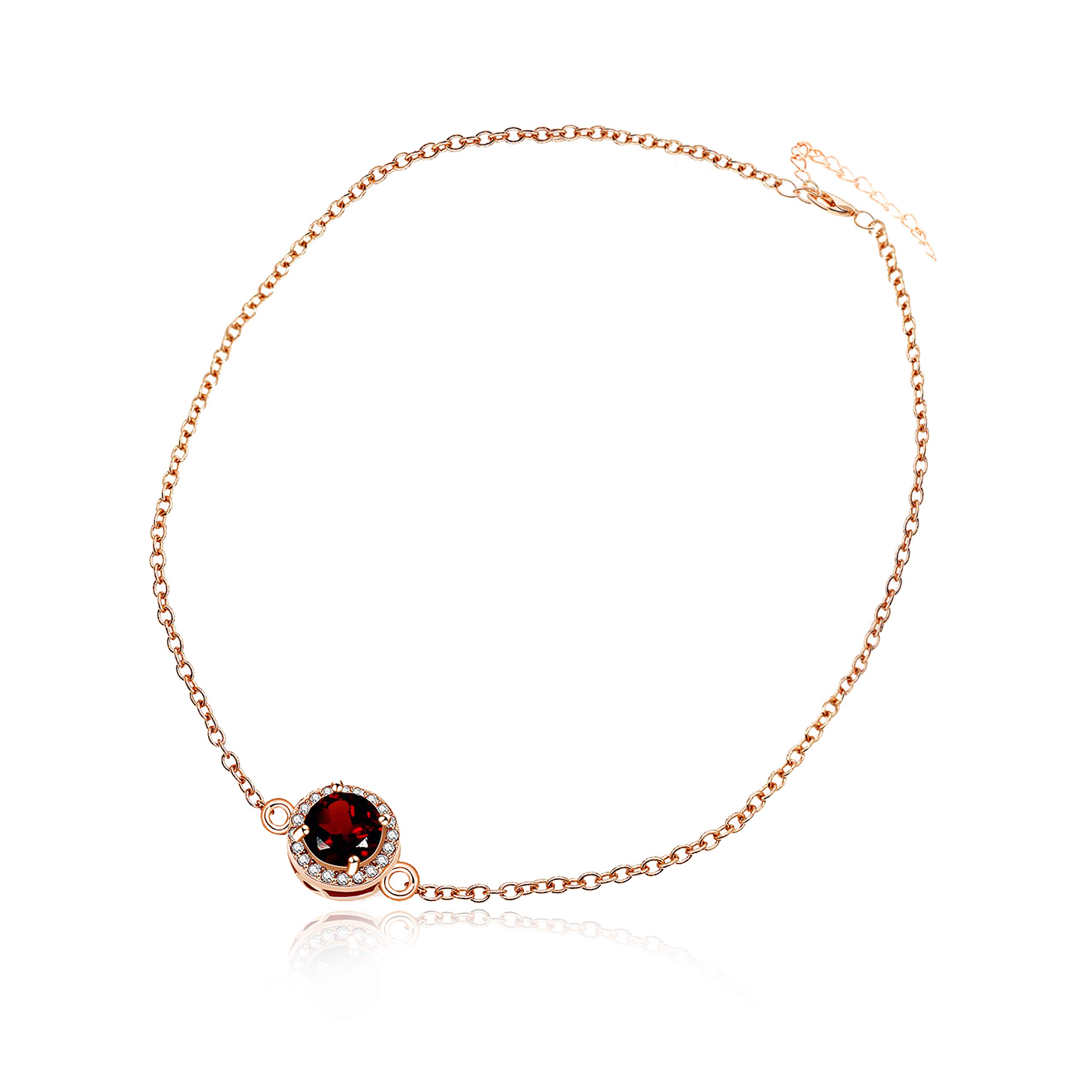 Uloveido Women's Rose Gold Plated 925 Sterling Silver 0.6ct Round Natural Red Garnet Chain Bracelet Birthstone Jewellery Gifts Idea for Women Girl FB040 (Red)