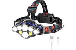 MIOISY Headlamp Rechargeable, 8 LED Super Bright Head Lamp with White Red Light, IPX4 Waterproof Head Lights for Forehead, 8 Modes Headlight Flashlight for Outdoor Hiking Running Fishing Camping