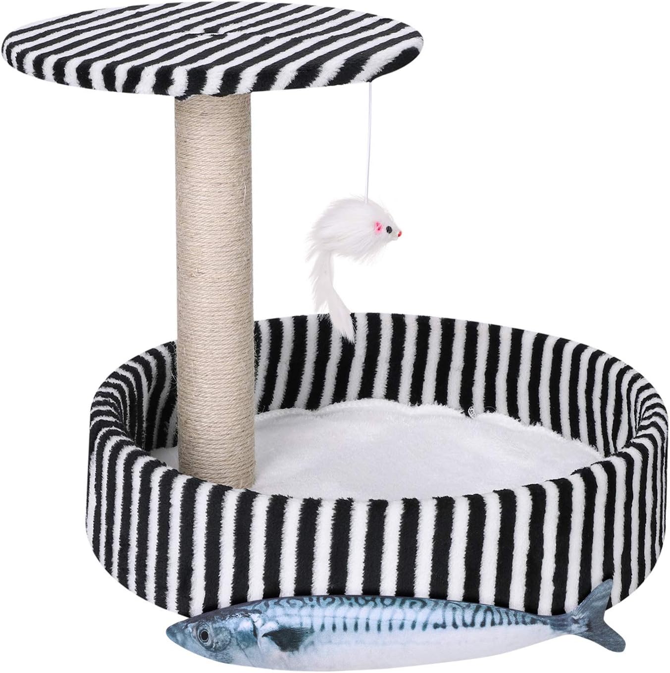 LONTG Cat Scratching Post Cat Activity Centre Cat Tree Climbing Tower Cat Furniture Play House with Cat Bed Scratcher Perch Dangling Ball Hanging Teaser Mouse Cat Kicker Fish Toys Gift For Kittens - Image 4