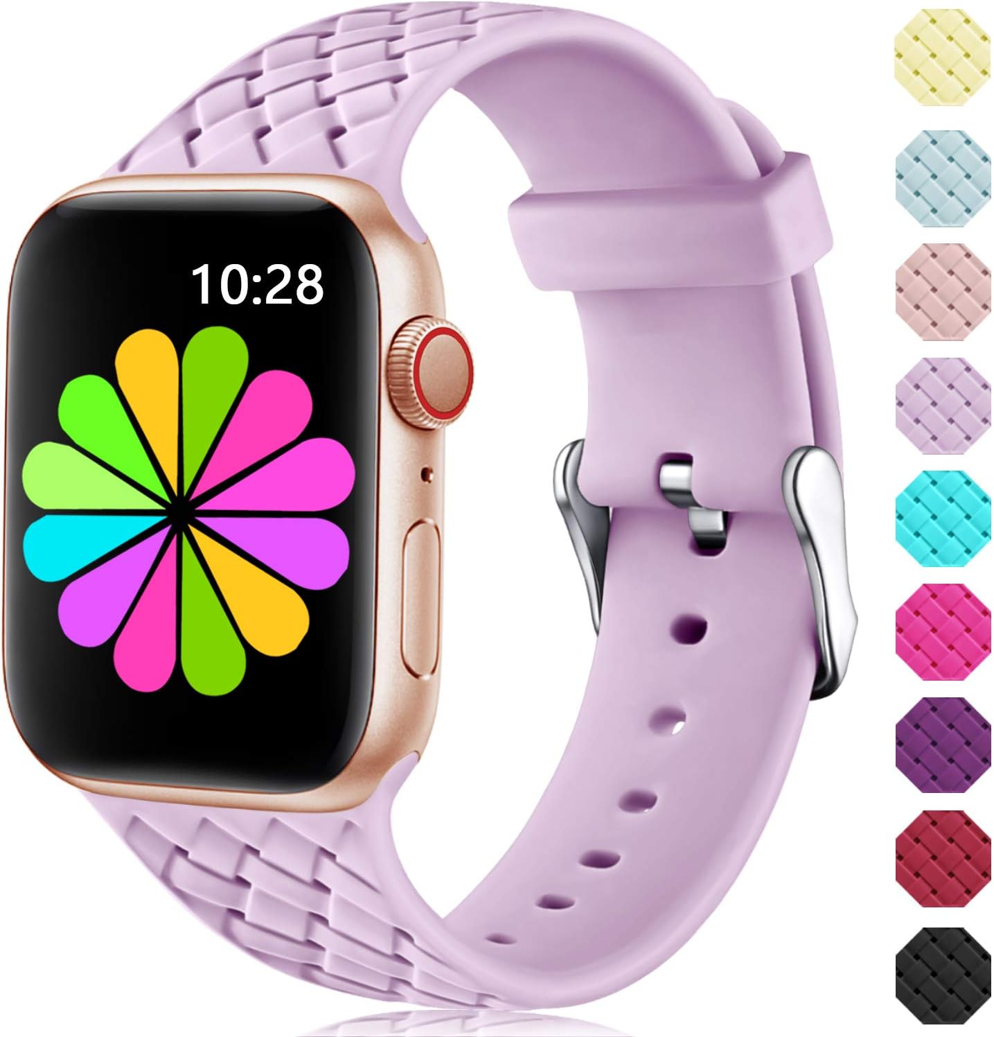 Haveda Bands Compatible for Apple Watch Series 6 5/4 40mm, Silicone for Apple Watch SE 40mm Bands Womens, Soft Waterproof iWatch 38mm Series 3/2/1 Stainless Buckle Men Kids 38mm/40mm M/L Lavender