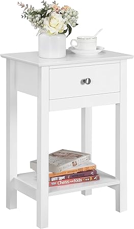 Yaheetech Bedside Table Wooden Side Table Shabby Chic Nightstand Table Cabinet Storage Unit With Drawers Shelf White Gloss Amazon Co Uk Kitchen Home