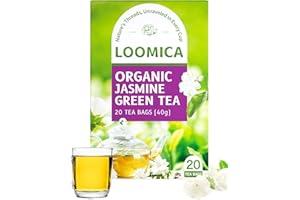 LOOMICA Organic Jasmine Green Tea Bags, Organic Green Tea with Jasmine Flowers, Refreshing & Aromatic, Floral Infusion for Relaxation, No Sugar Added, 20 Counts