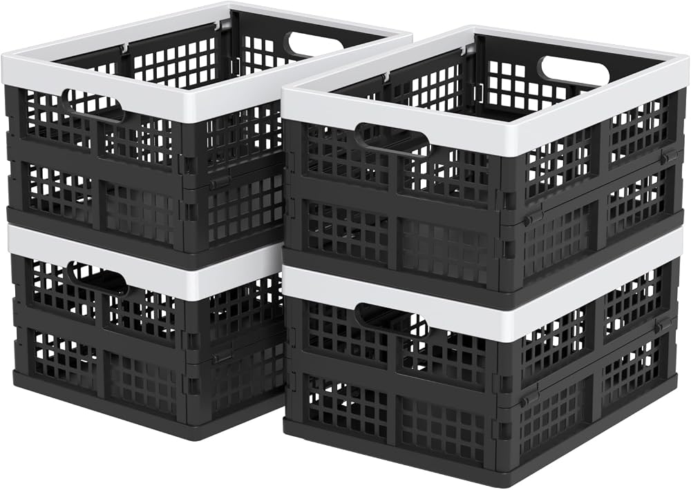 Afromy 15 L Folding Plastic Stacking Storage Crates Box Pack of 4