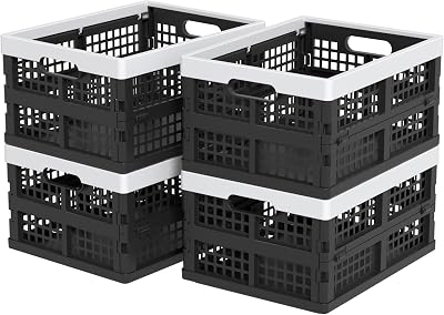 Afromy 15 L Folding Plastic Stacking Storage Crates Box Pack of 4