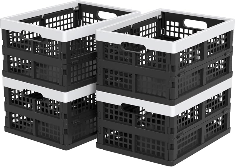 Afromy 15 L Folding Plastic Stacking Storage Crates Box Pack of 4