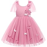 IMEKIS Flower Girls Dress Butterfly Tulle Formal Wedding Tea Party Dresses Birthday Cake Smash Photo Shoot 1-6T