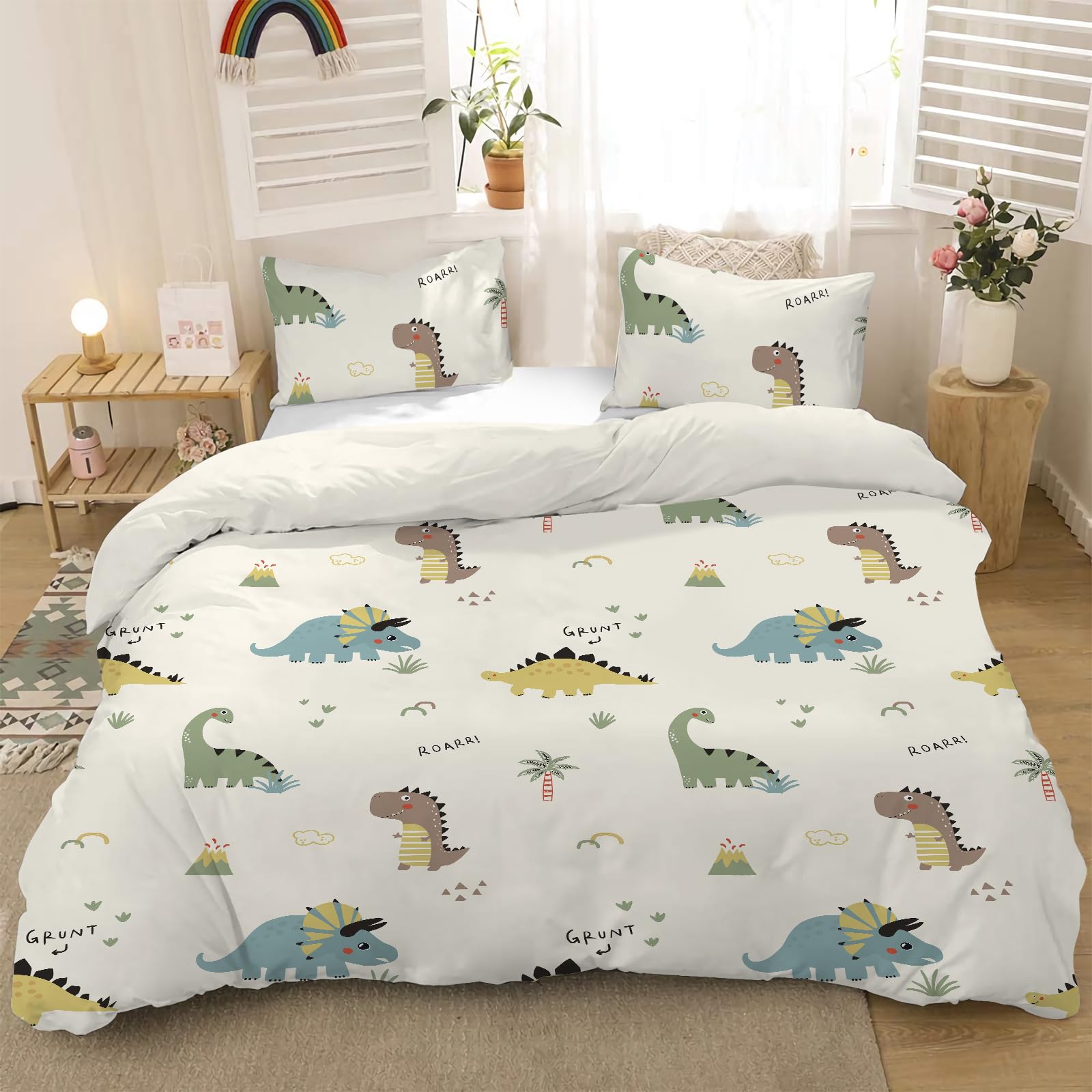 MUSOLEI Dinosaur Duvet Cover Set Kids Boys Girls Cartoon Animal Bedding Set, Ultra Soft Reversible 3 Piece Quilt Covers with 2 Pillowcases, Double Size — image 1