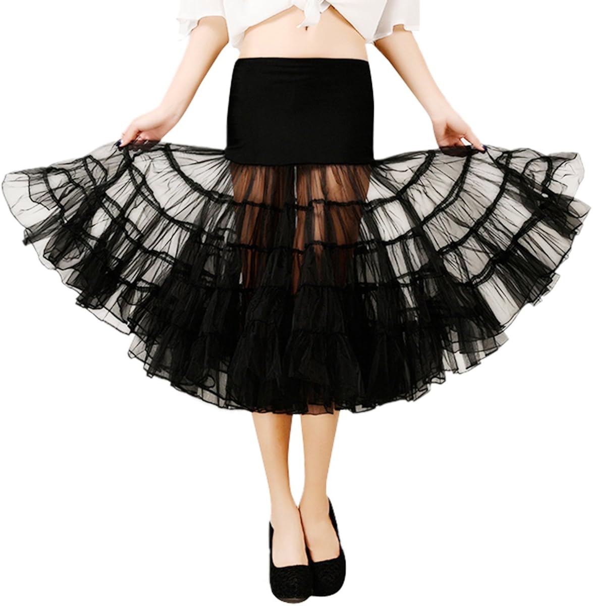 Feoya Jupon Femme Court Sous Robe en Tulle Ann?�es 50 vintage Jupon Mi-long pour Dance Jupe Robe 