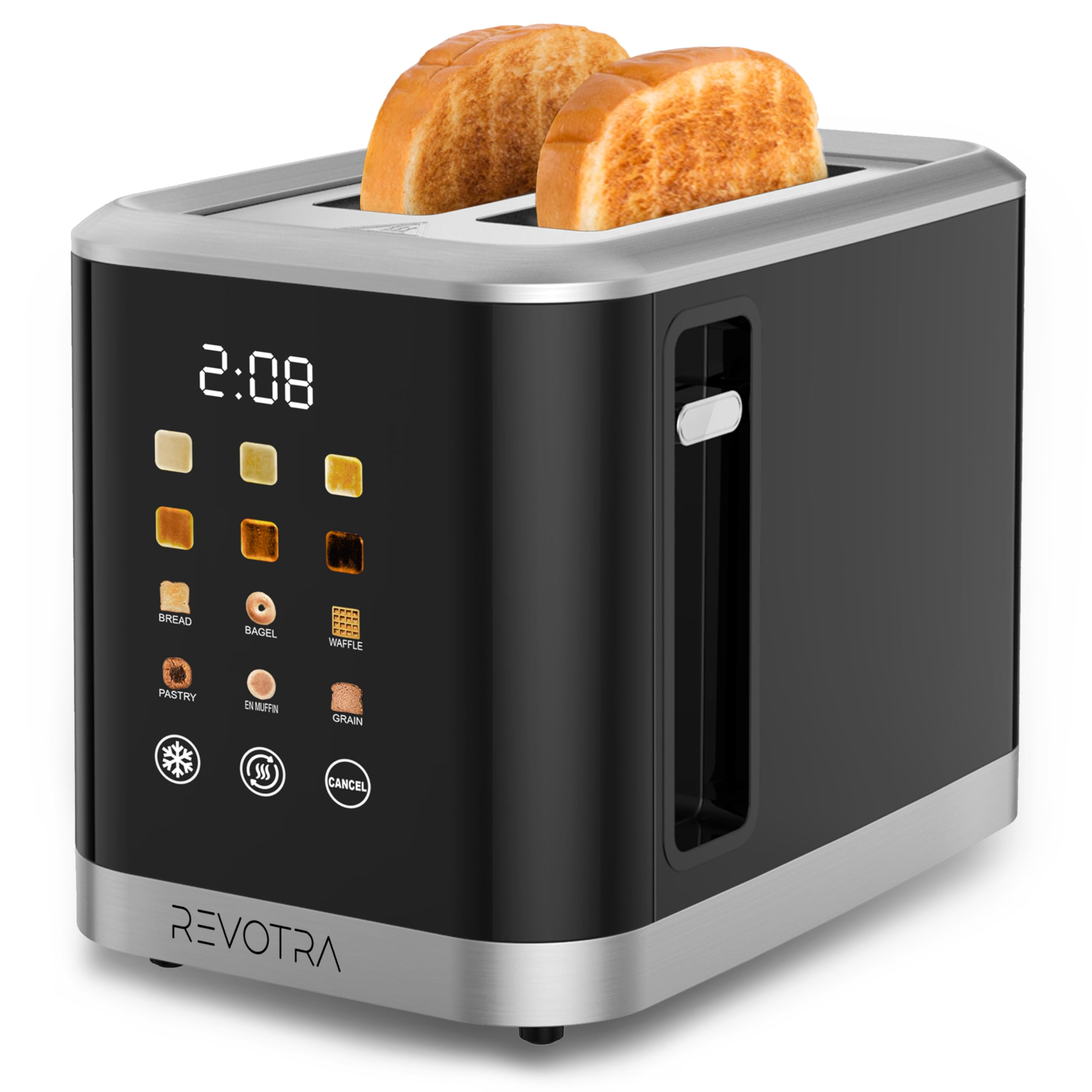 Photo 1 of 2 Slice Toaster Stainless Steel with LED Display, Extra Wide Slots, 6 Shade Settings, Defrost/Reheat/Cancel, Removable Crumb Tray – Compact Toaster for Bagels & Waffles