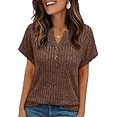 AUTOMET Womens Spring Top Summer Short Sleeve T Shirt Business Dressy Casual Blouse Henley V Neck Sweater Loose Fit Tee Tunic