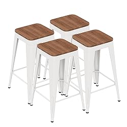 SHINEBOOM Barstools Set of 4 White Metal Bar Stools