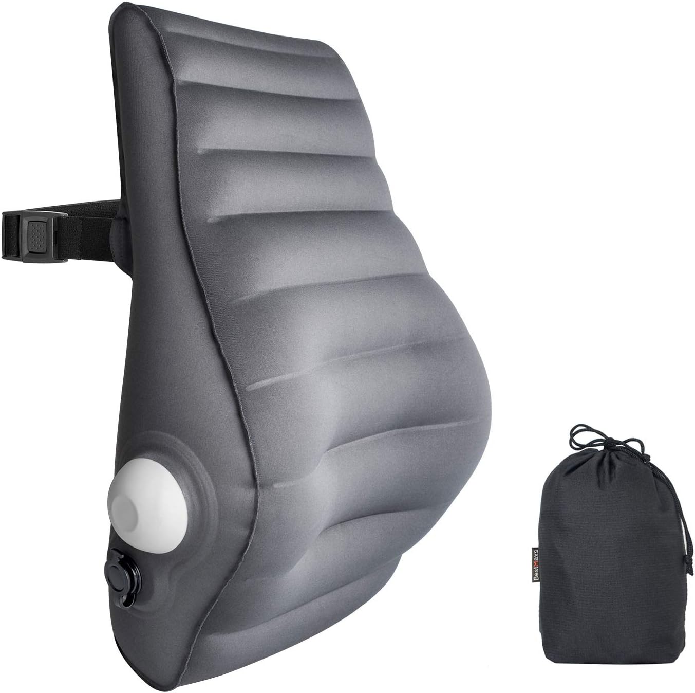 Amazon 腰クッション ランバーサポート 腰枕 シートクッション Bestmaxs 腰痛対策 エアークッション 背もたれ 車用 オフィス 椅子 健康クッション 運転手 サラリーマン 高齢者に適用する 取付バンド調節可能 収納ポーチ付き 19年最新型 灰色 ネックピロー